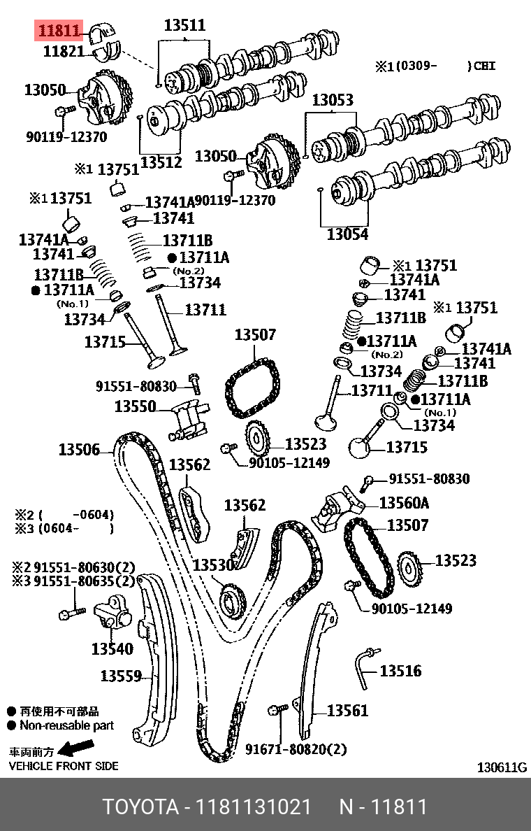 TOYOTA 1181131021 UPPER CAM BEARING EACH FOR 1GRFE 2 REQUIRED