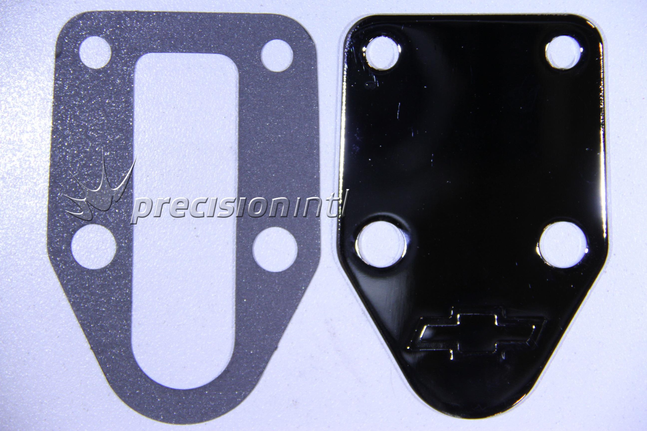GM 12341998 SBC FUEL PUMP BLOCK OFF PLATE (CHROME) INC CHEV LOGO