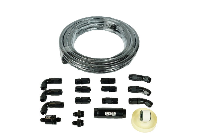 FITECH 51004 GO FUEL AN-6 BLACK STAINLESS STEEL 40FT HOSE KIT WITH FILTER