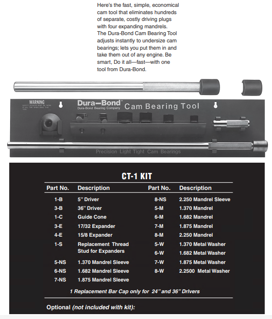 DURABOND CT-1 CAMSHAFT BEARING TOOL COMPLETE KIT