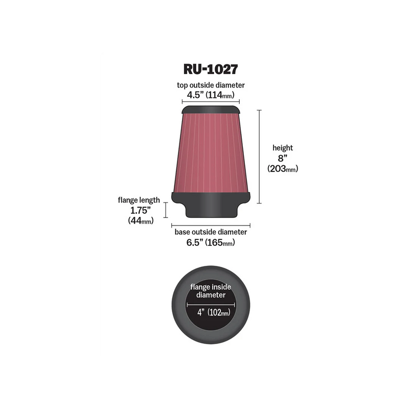 Filter Air R1027 K&N RU-1027 UNIVERSAL REUSABLE RUBBER AIR FILTER 4