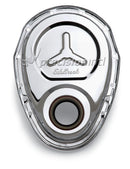 EDELBROCK 4860 TIMING COVER CHROME STAMPED STEEL STAR & LOGO SB CHEV 283-400 V8