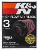 K&N RE-0930 UNIVERSAL CLAMP ON AIR FILTER 3"FLANGE 6"OD BASE 4.625¨TOP 6¨HEIGHT