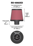 K&N RU-4960XD UNIVERSAL REUSABLE RUBBER FILTER 2-3/4 FLG 6 B 5 T 5-1/2 H