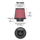 K&N RU-1020 UNIVERSAL REUSABLE CLAMP ON AIR FILTER 6"FLG, 7-1/2"B, 5"T, 8"H